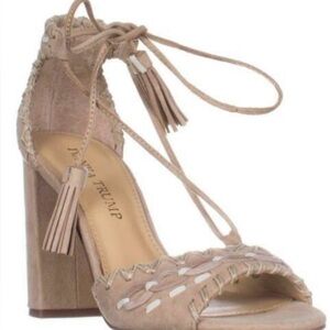 New Ivanka Trump Karita Block Heel Lace Up women Sandals,Light Natural Suede,8.5